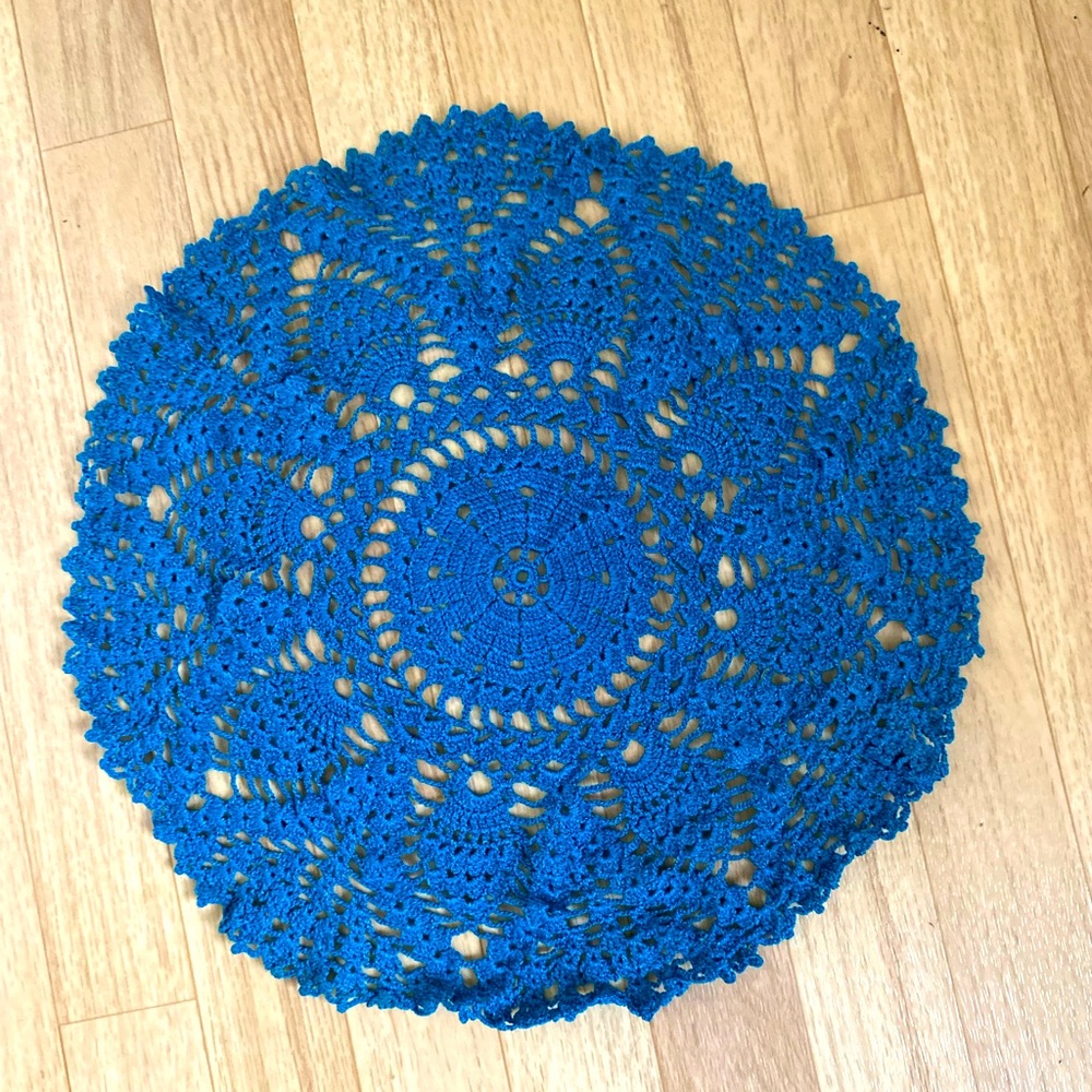 Handmade Crocheted Vintage Turquoise 16” Doily